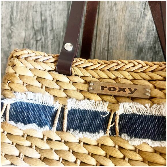 Roxy straw purse Woven 8x8x4 basket Bag Boho Hippie Cali Vibes Beach Vintage 90s - Picture 10 of 12